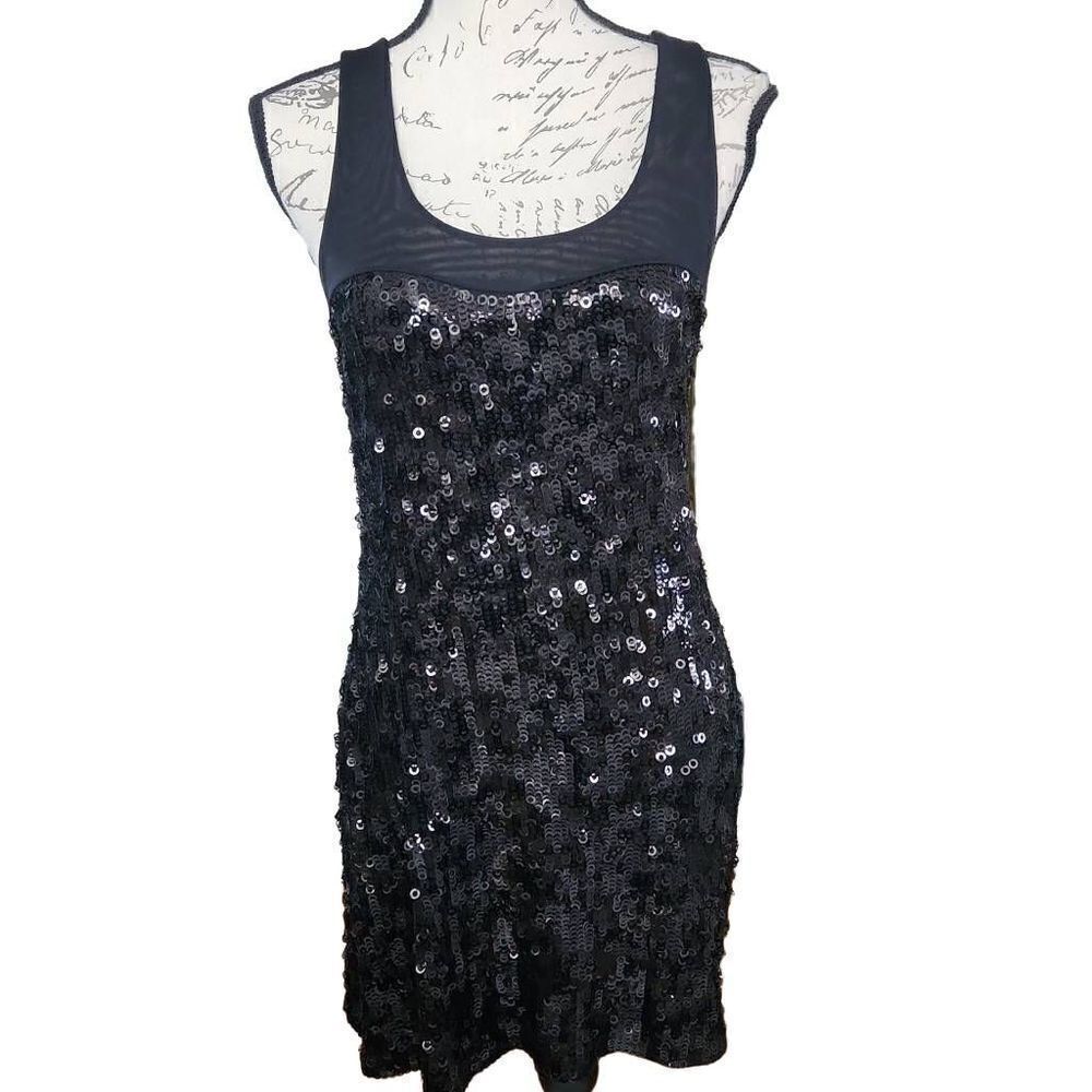 Express Ladies Black Sequin Mini Dress - Size Small